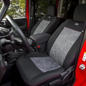 ARB 4×4 Accessories Seat Cover, 60/ 40 Split, With Headrest Covers, Thermoset Elastomer, Black with Gray Topographical MAP Center, Set of 2 – 105506NP
