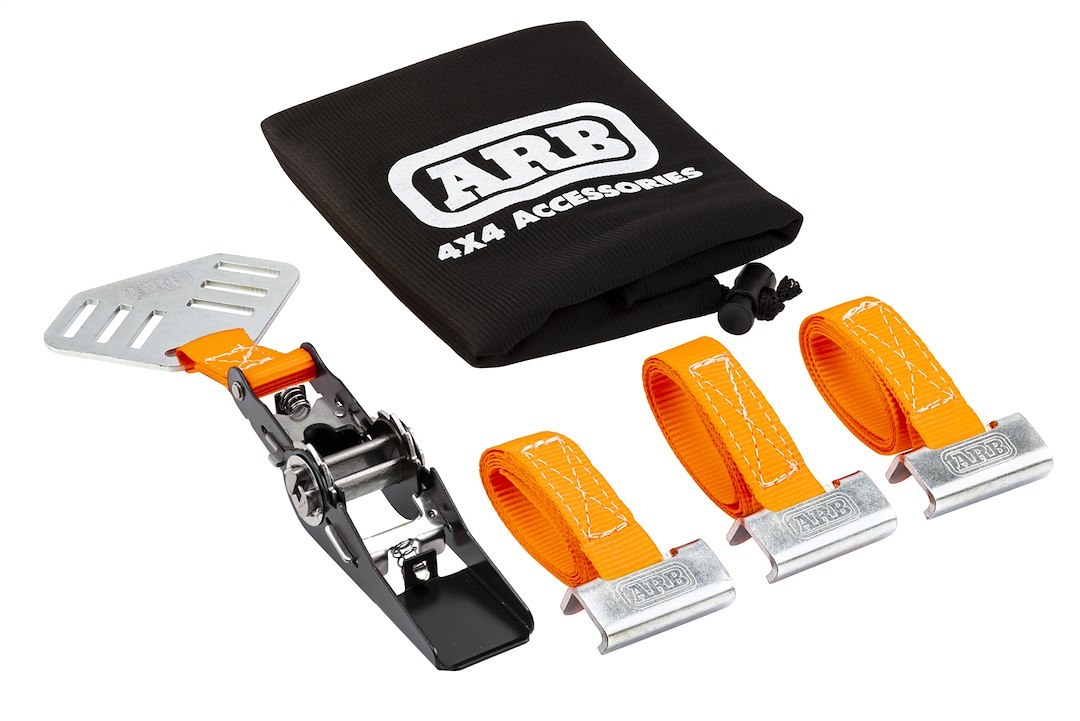 ARB 4×4 Accessories Tie Down Strap, Base Rack, 118 Inch Length, For Use When Securing Spare Tire to Arb Roof Basket, With Ratchet, Yellow – 1780380