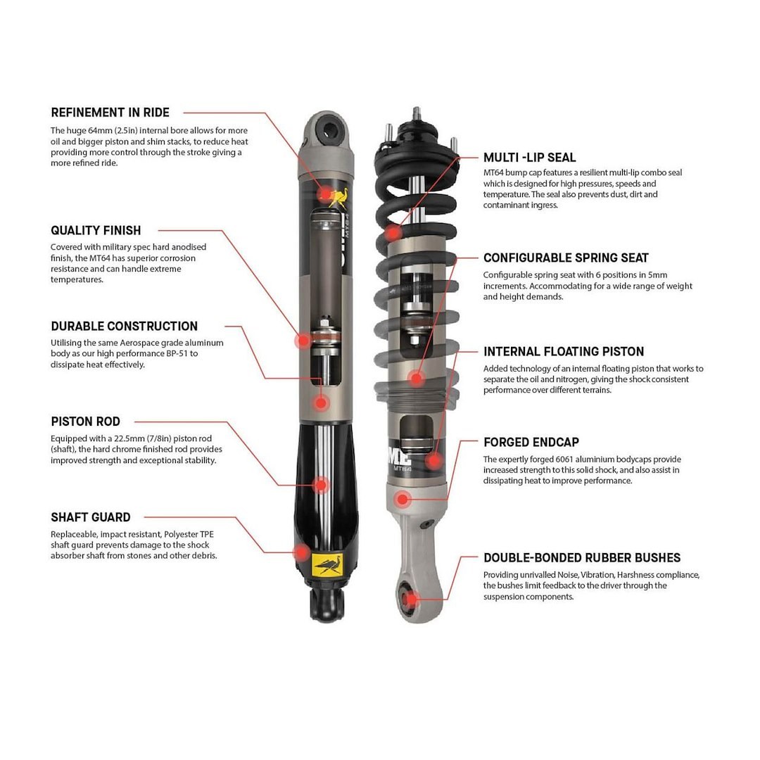 ARB 4×4 Accessories Shock Absorber, MT64, Hydraulic, Without External Reservoir, Non Adjustable Valving, With Rock Guard, Gray and Black – MT64601031