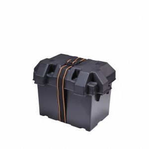 Arcon Battery Box, Fits Group 27 Batteries, Strap Style Box, Black, Polypropylene, Vented – 13035