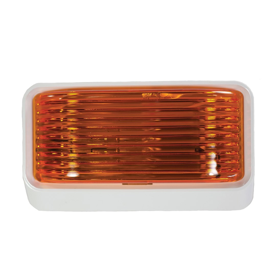 Arcon Porch Light, 12 Volt, Rectangular, 5-3/4 Inch Length X 3-1/2 Inch Height, Surface Mount, White Base with Amber Lens, Without Switch – 18109
