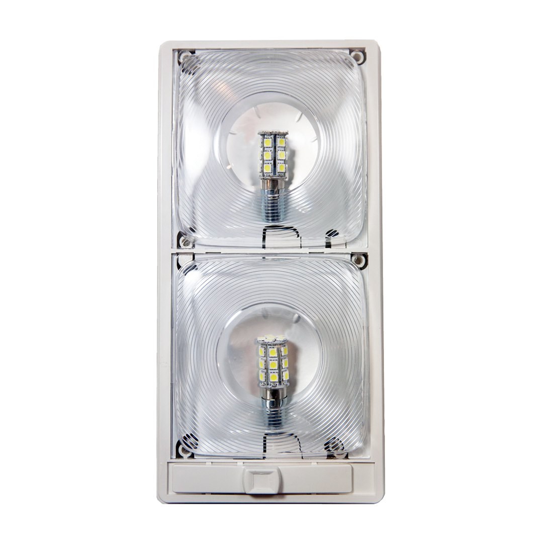 Arcon Interior Light – LED, LED Ceiling Double Light, 12 Volt, Clear Lens, 11 Inch Length X 5-1/2 Inch Width X 1-5/8 Inch Height – 20668