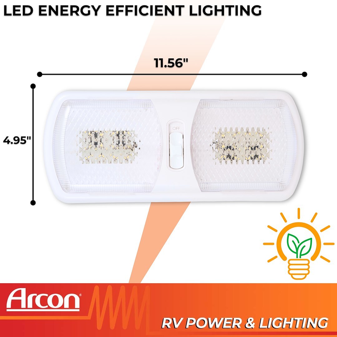 Arcon Interior Light – LED, LED Ceiling Double Light, Clear Lens, 11.56 Inch Length X 4.95 Inch Width, Bright White SMD LED, 12 Volt – 20670N