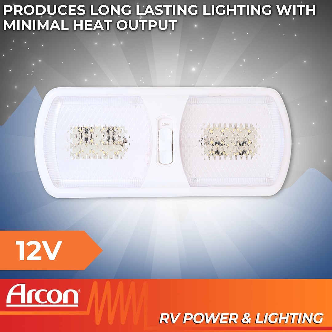 Arcon Interior Light – LED, LED Ceiling Double Light, Clear Lens, 11.56 Inch Length X 4.95 Inch Width, Bright White SMD LED, 12 Volt – 20670N