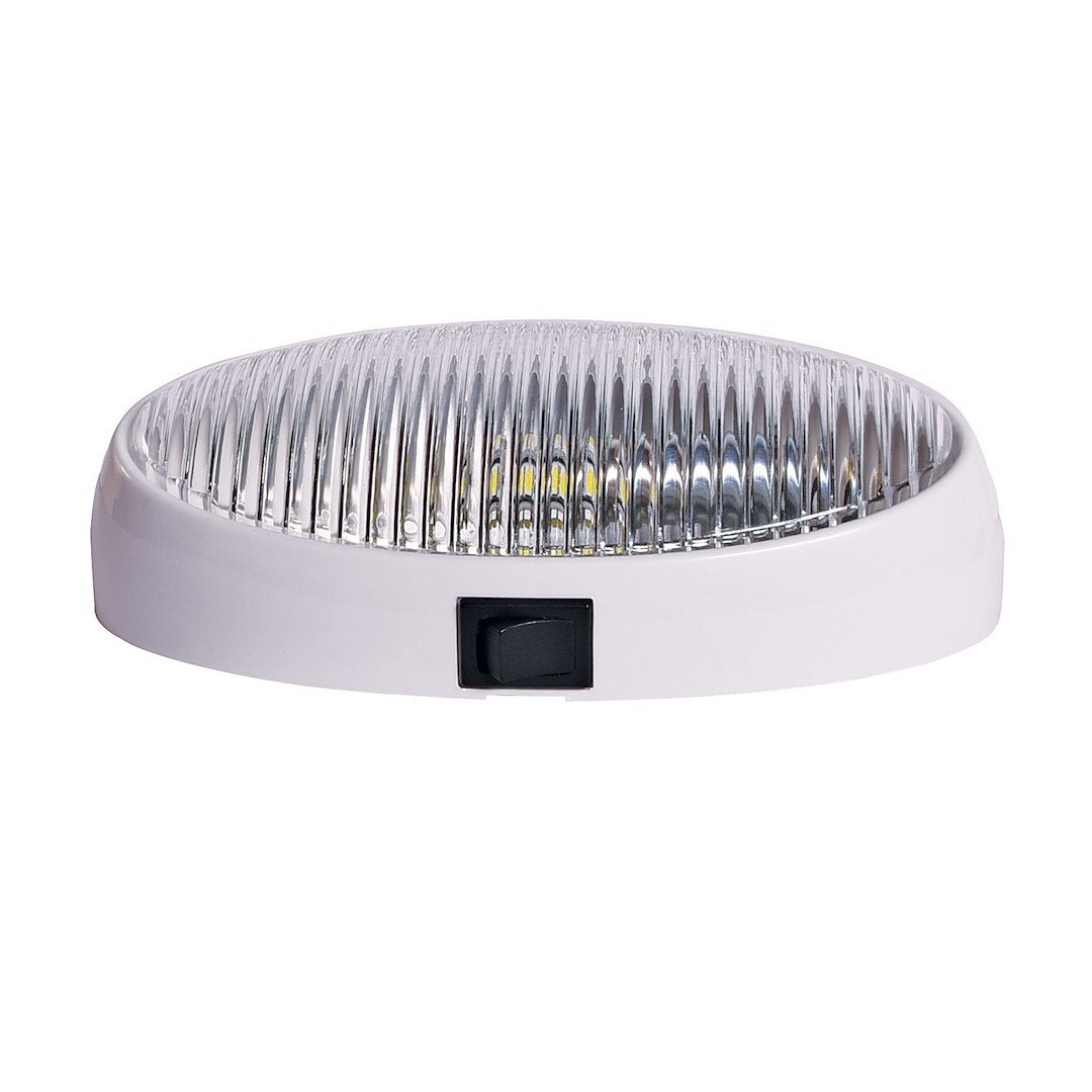 Arcon Porch Light, LED Bulb, 12 Volt, Oval, 6.2 Inch Length X 3.4 Inch Width, Clear Lens, White Base, Single, With Switch – 20679