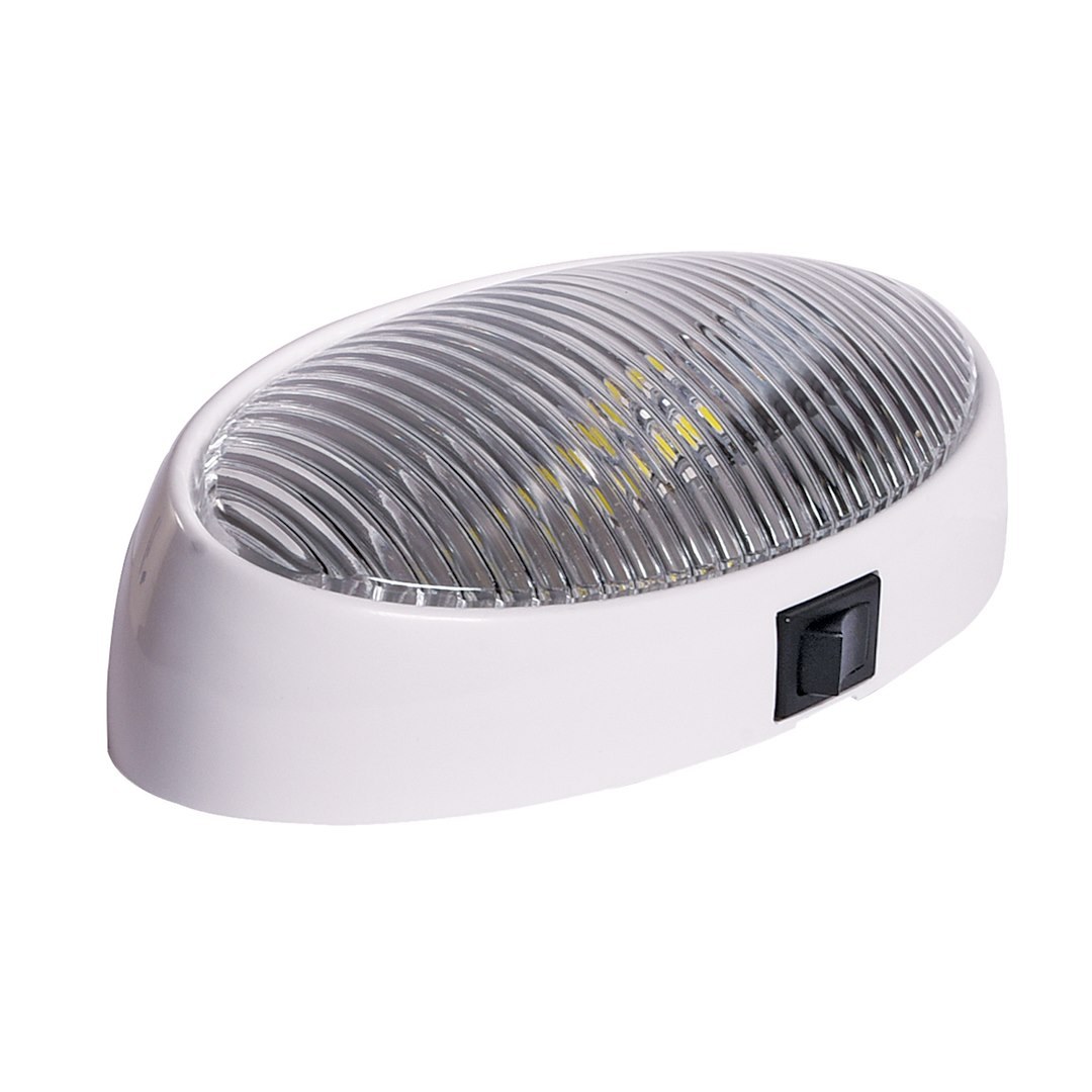 Arcon Porch Light, LED Bulb, 12 Volt, Oval, 6.2 Inch Length X 3.4 Inch Width, Clear Lens, White Base, Single, With Switch – 20679