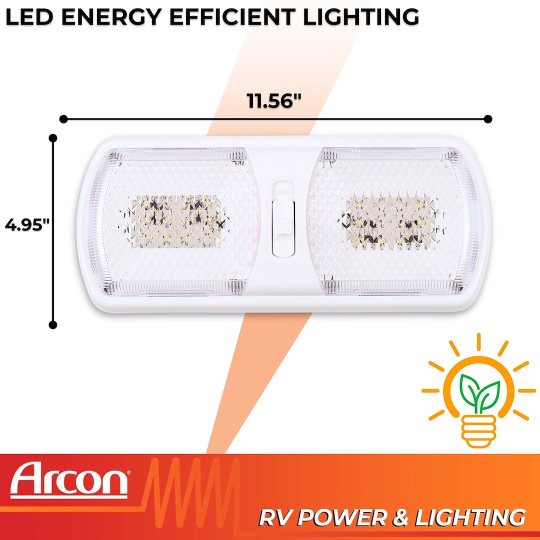 Arcon Interior Light – LED, LED Ceiling Double Light, Clear Lens, 11.56 Inch Length X 4.95 Inch Width, Soft White SMD LED, 12 Volt – 20712N