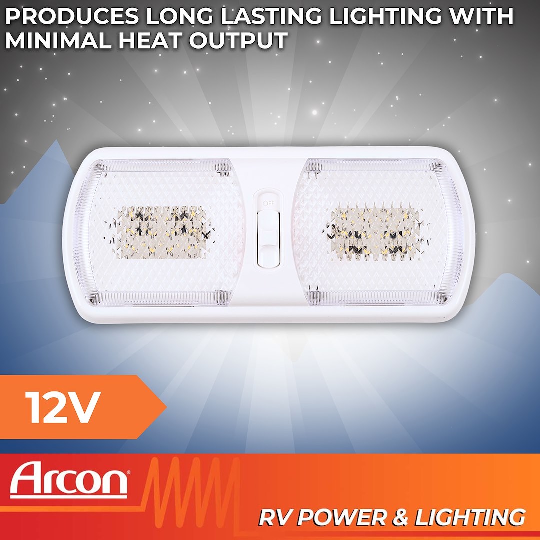 Arcon Interior Light – LED, LED Ceiling Double Light, Clear Lens, 11.56 Inch Length X 4.95 Inch Width, Soft White SMD LED, 12 Volt – 20712N