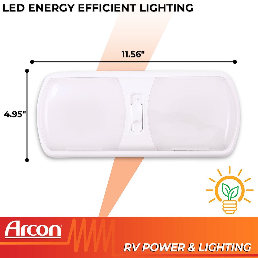 Arcon Interior Light – LED, LED Ceiling Double Light, White Lens, 11.56 Inch Length X 4.95 Inch Width, Soft White SMD LED, 12 Volt – 20714N