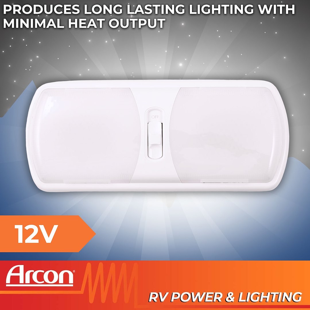 Arcon Interior Light – LED, LED Ceiling Double Light, White Lens, 11.56 Inch Length X 4.95 Inch Width, Soft White SMD LED, 12 Volt – 20714N