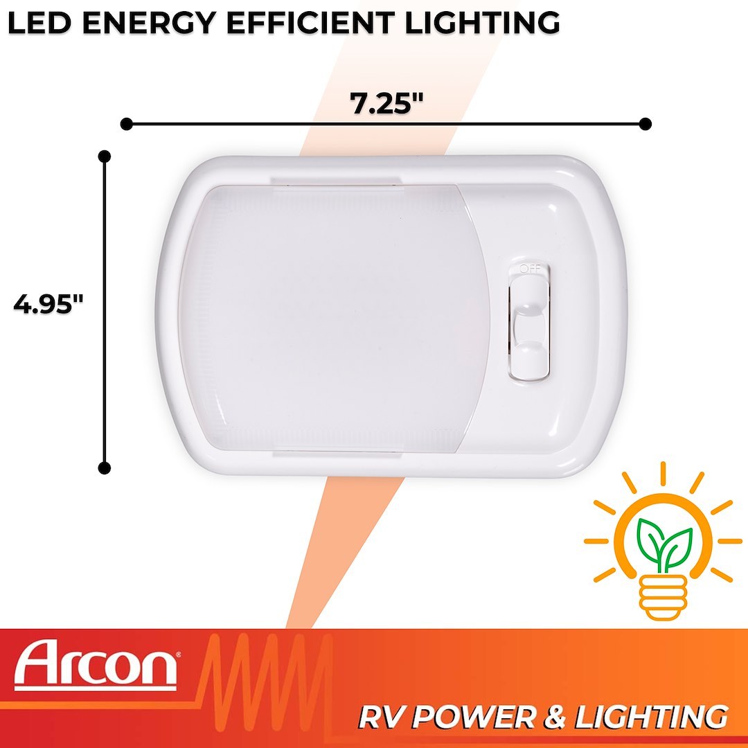 Arcon Interior Light – LED, LED Ceiling Single Light, White Lens, 7-1/4 Inch Length X 4.95 Inch Width, Bright White SMD LED, 12 Volt – 20725N