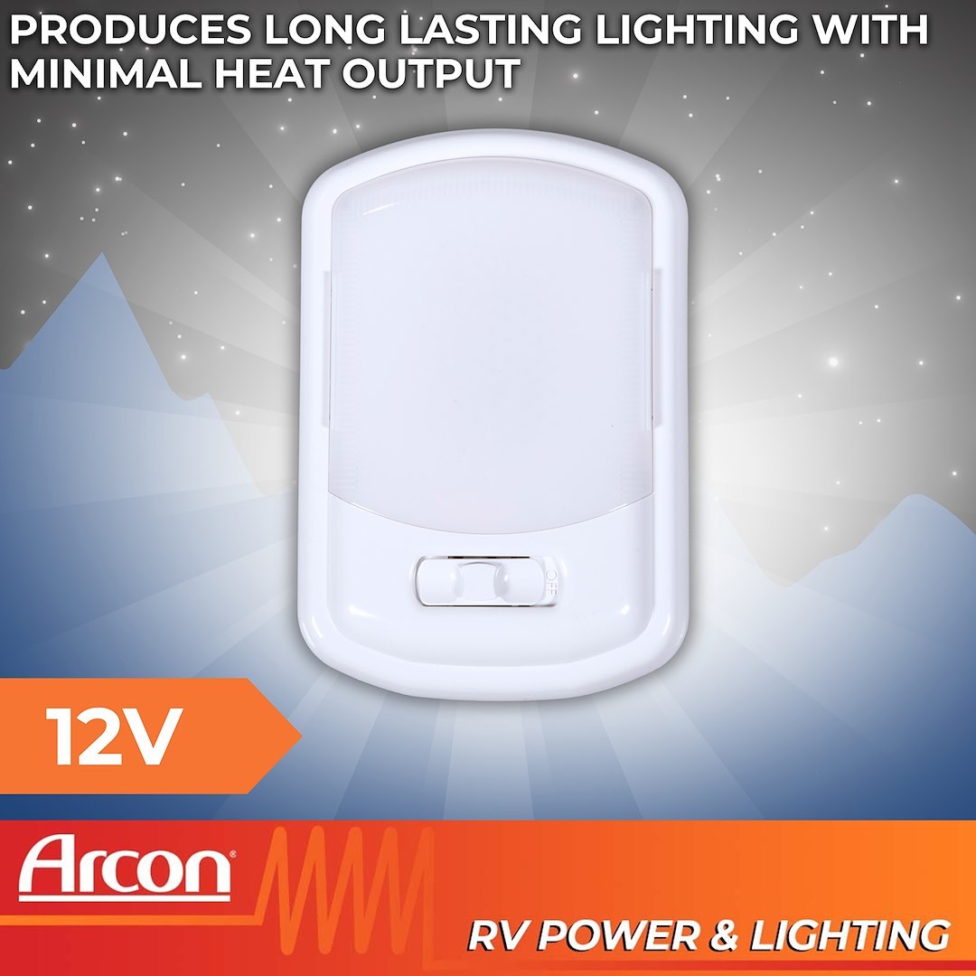Arcon Interior Light – LED, LED Ceiling Single Light, White Lens, 7-1/4 Inch Length X 4.95 Inch Width, Bright White SMD LED, 12 Volt – 20725N