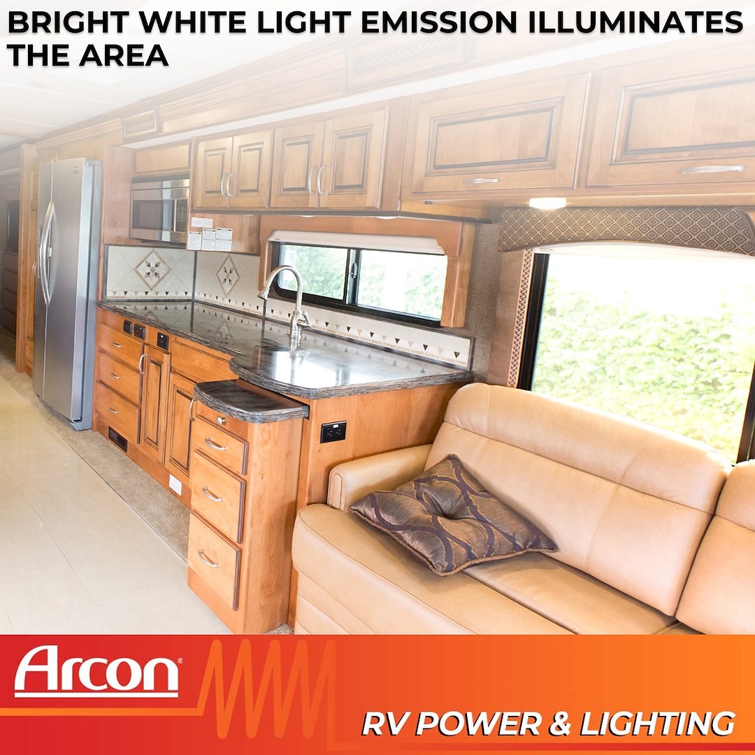 Arcon Interior Light – LED, LED Ceiling Single Light, White Lens, 7-1/4 Inch Length X 4.95 Inch Width, Bright White SMD LED, 12 Volt – 20725N