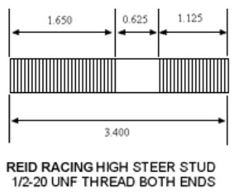 Artec Indust Steering King Pin Stud, For 1 to 1-1/2 Inch Thick High Steering Arms, 1/2-20 Thread Size, Black, Chromoly – RR-D60117K-2