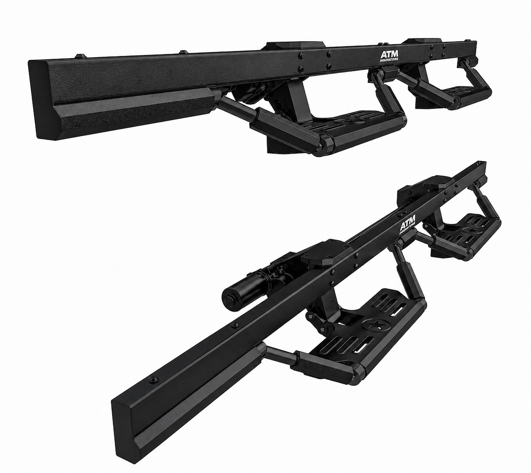 Atm Forged Nerf Bar, Power Steps, With Drop Down Steps, Rectangular Straight, Powder Coated, Black – PS10AAJ7J