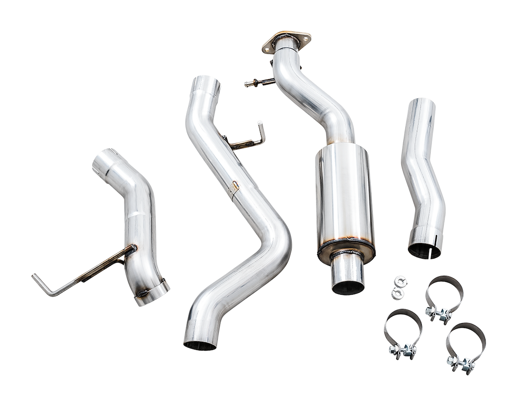 AWE Tuning Exhaust System Kit, 0FG Cat-Back System, T304L Stainless Steel, Without Muffler, Without Tip, With Bashguard – 3015-21000