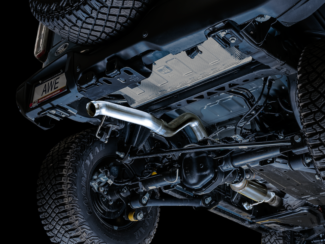 AWE Tuning Exhaust System Kit, 0FG Cat-Back System, T304L Stainless Steel, Without Muffler, Without Tip, With Bashguard – 3015-21000