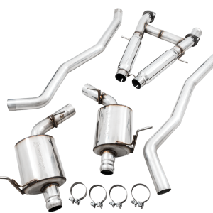 AWE Tuning Exhaust System Kit, Touring Edition Cat-Back System, Stainless Steel, Without Muffler, Dual Exhaust, Rear Exit, Stock Tips – 3015-31017