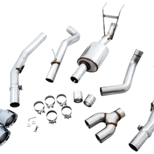 AWE Tuning Exhaust System Kit, 0FG Cat-Back System, T304L Stainless Steel, With Muffler, Single Exhaust with Dual Exits, Rear Exit – 3015-32002