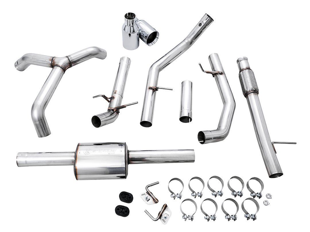 AWE Tuning Exhaust System Kit, 0FG Cat-Back System, Stainless Steel, Without Muffler, Single Exhaust with Dual Exits, Rear Exit – 3015-32205