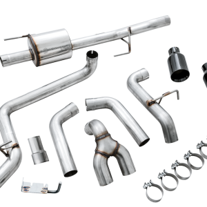 AWE Tuning Exhaust System Kit, 0FG Cat-Back System, T304L Stainless Steel, Without Muffler, Single Exhaust with Dual Exits, Rear Exit – 3015-33120