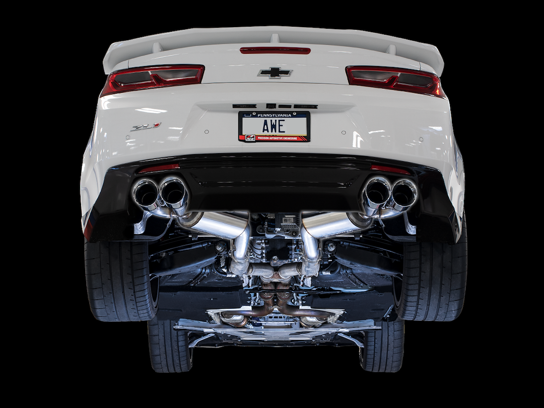 AWE Tuning Exhaust System Kit, Touring Edition Axle-Back System, Stainless Steel, Without Muffler, Single Exhaust with Quad Outlet – 3015-42093