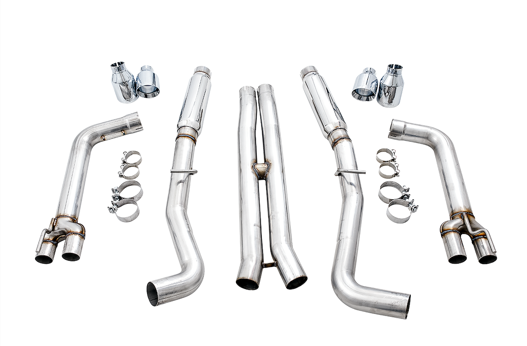 AWE Tuning Exhaust System Kit, Track Edition Cat-Back System, Stainless Steel, Without Muffler, Dual Exhaust, Rear Exit – 3015-42136