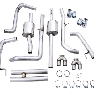 AWE Tuning Exhaust System Kit, 0FG Cat-Back System, T304L Stainless Steel, Without Muffler, Dual Exhaust with Dual Exit, Rear Exit – 3015-42284