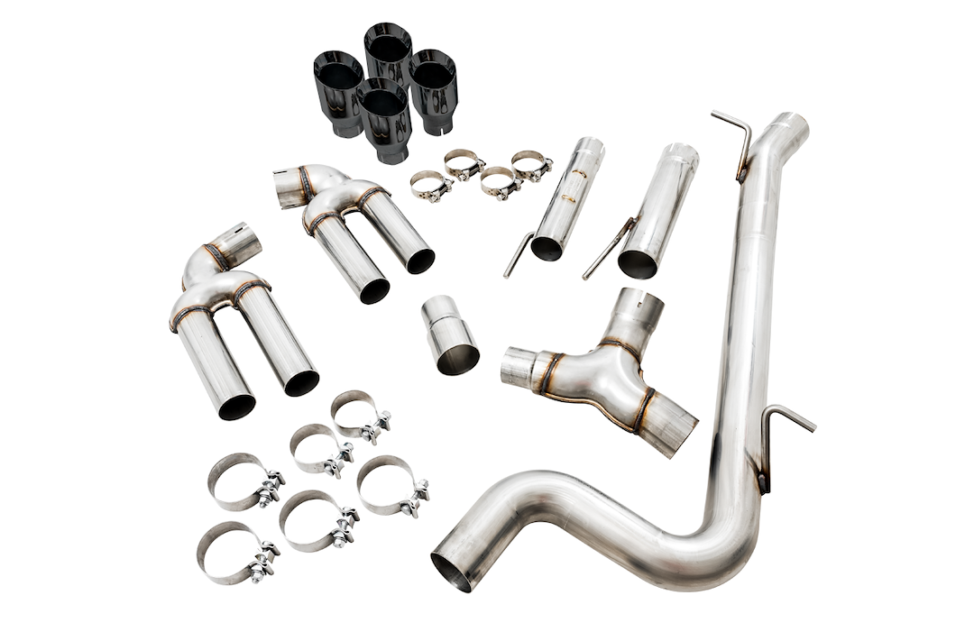 AWE Tuning Exhaust System Kit, Track Edition Cat-Back System, Stainless Steel, Without Muffler, Single Exhaust with Dual Exits, Rear Exit – 3015-43150
