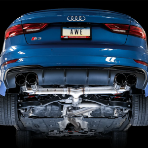 AWE Tuning Exhaust System Kit, Track Edition Cat-Back System, Stainless Steel, Without Muffler, Single Exhaust with Dual Exits, Rear Exit – 3015-43150