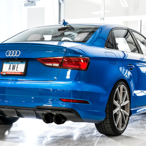 AWE Tuning Exhaust System Kit, Track Edition Cat-Back System, Stainless Steel, Without Muffler, Single Exhaust with Dual Exits, Rear Exit – 3015-43150