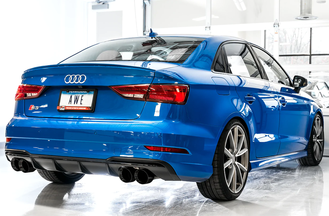 AWE Tuning Exhaust System Kit, Track Edition Cat-Back System, Stainless Steel, Without Muffler, Single Exhaust with Dual Exits, Rear Exit – 3015-43150