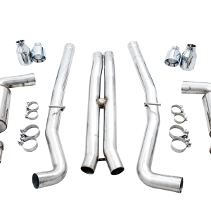 AWE Tuning Exhaust System Kit, Touring Edition Cat-Back System, Stainless Steel, Without Muffler, Dual Exhaust, Rear Exit, Non-Resonated – 3020-11028