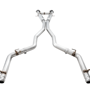 AWE Tuning Exhaust System Kit, Track Edition Cat-Back System, Stainless Steel, Without Muffler, Dual Exhaust, Rear Exit, Stock Tips – 3020-31023