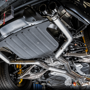 AWE Tuning Exhaust System Kit, Track Edition Cat-Back System, Stainless Steel, Without Muffler, Dual Exhaust, Rear Exit, Stock Tips – 3020-31023
