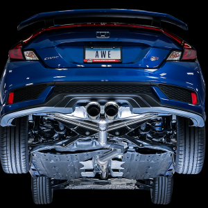 AWE Tuning Exhaust System Kit, Track Edition Cat-Back System, T304 Stainless Steel, Without Muffler, Single Exhaust with Dual Exits – 3020-32052