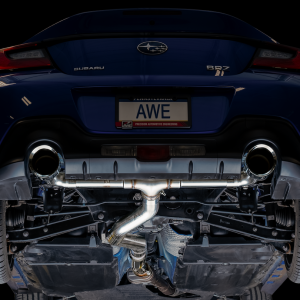 AWE Tuning Exhaust System Kit, Track Edition Cat-Back System, Stainless Steel, Without Muffler, Single Exhaust with Dual Outlet – 3020-32279