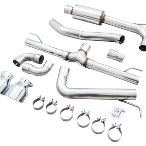 AWE Tuning Exhaust System Kit, Track Edition Cat-Back System, Stainless Steel, Without Muffler, Single Exhaust with Dual Outlet – 3020-32658