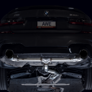 AWE Tuning Exhaust System Kit, Track Edition Axle-Back System, Stainless Steel, Without Muffler, Single Exhaust with Dual Exits – 3020-33429