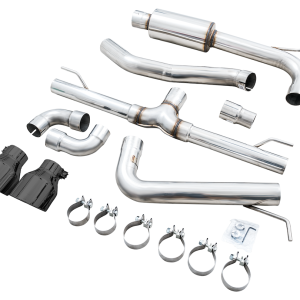 AWE Tuning Exhaust System Kit, Track Edition Cat-Back System, Stainless Steel, Without Muffler, Single Exhaust with Dual Outlet – 3020-33658