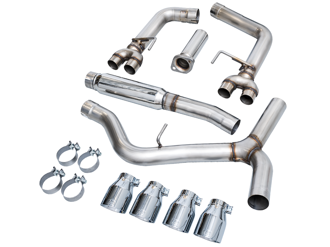 AWE Tuning Exhaust System Kit, Track Edition Cat-Back System, Stainless Steel, Without Muffler, Single Exhaust with Quad Outlet – 3020-42979