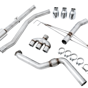AWE Tuning Exhaust System Kit, Track Edition Cat-Back System, Stainless Steel, Without Muffler, Single Exhaust with Triple Exit – 3020-52000