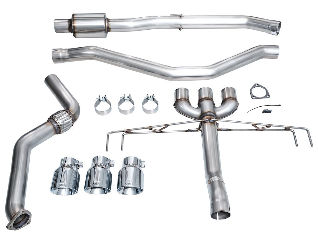 AWE Tuning Exhaust System Kit, Track Edition Cat-Back System, Stainless Steel, Without Muffler, Single Exhaust with Triple Outlet – 3020-52335