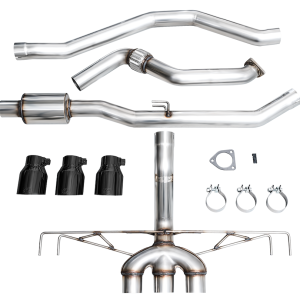 AWE Tuning Exhaust System Kit, Track Edition Cat-Back System, Stainless Steel, Without Muffler, Single Exhaust with Triple Outlet – 3020-53287