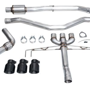 AWE Tuning Exhaust System Kit, Track Edition Cat-Back System, Stainless Steel, Without Muffler, Single Exhaust with Triple Outlet – 3020-53335