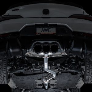 AWE Tuning Exhaust System Kit, Track Edition Cat-Back System, Stainless Steel, Without Muffler, Single Exhaust with Triple Outlet – 3020-53335
