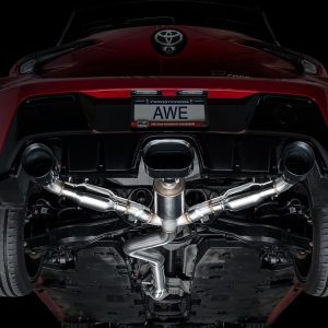 AWE Tuning Exhaust System Kit, Track Edition Cat-Back System, Stainless Steel, With Muffler, Single Exhaust with Triple Exit, Rear Exit – 3020-53472