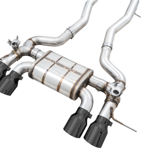 AWE Tuning Exhaust System Kit, Switchpath ™ Cat-Back System, Stainless Steel, Without Muffler, Dual Exhaust with Quad Exits, Rear Exit – 3025-42480