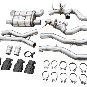 AWE Tuning Exhaust System Kit, Switchpath ™ Cat-Back System, Stainless Steel, Without Muffler, Dual Exhaust with Quad Exits, Rear Exit – 3025-42480