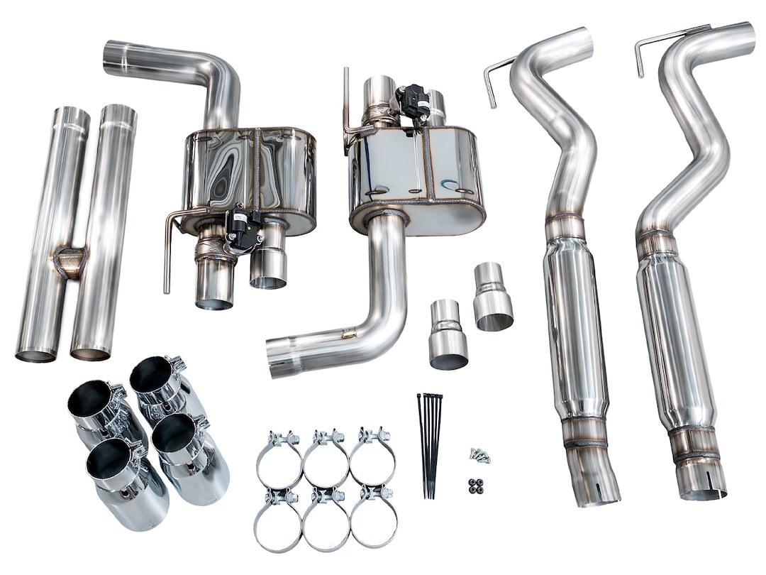AWE Tuning Exhaust System Kit, Switchpath ™ Cat-Back System, Stainless Steel, With Muffler, Dual Exhaust with Quad Outlet, Rear Exit – 3025-42550